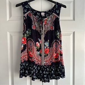 Bila Sleeveless Tunic Top Womens L Floral Paisley Navy Multicolor Peasant
